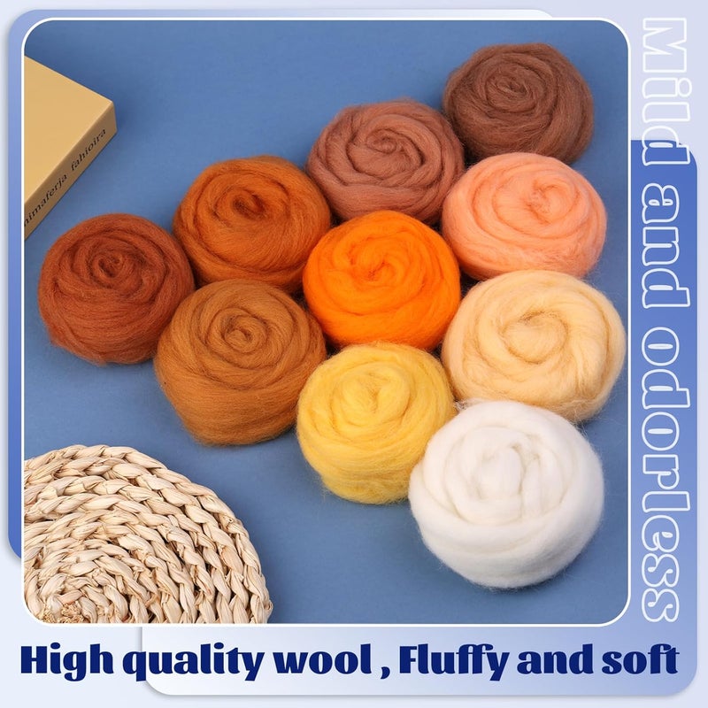 Mayboos10 Colors Needle Felting Wool, Fiber Wool Yarn Roving, Spinning Wool Roving for Needle Felting, DIY Hand Spinning, Needle Felting Wool Craft, 10g/Color (Warm Colors) - Image 3
